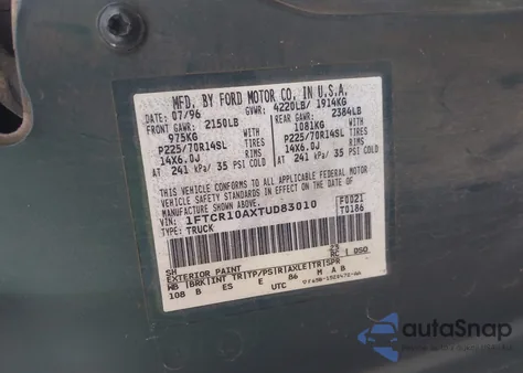 1996 Ford Ranger z USA, uszkodzony, nr VIN 1FTCR10AXTUD83010